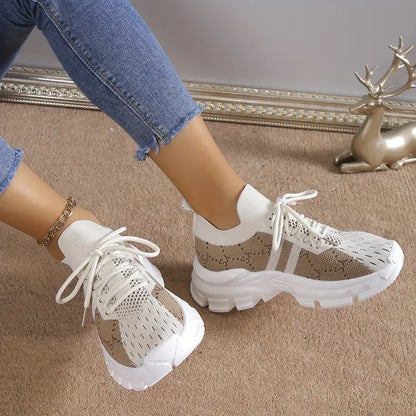 Women's Letter Pattern Lace-up Fashion Chunky Sneakers