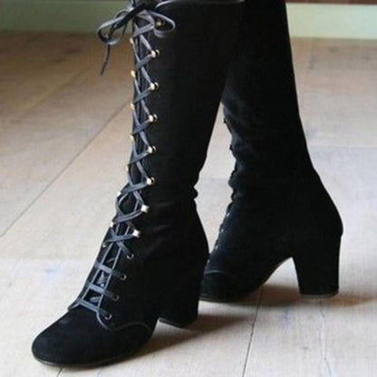 Women Fashion Chunky Lace Up Steampunk Gothic Vintage Style Retro Punk Boots - fashionshoeshouse