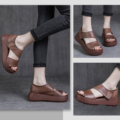 Damen-Retro-Sandalen mit dicker Sohle und Klettverschluss