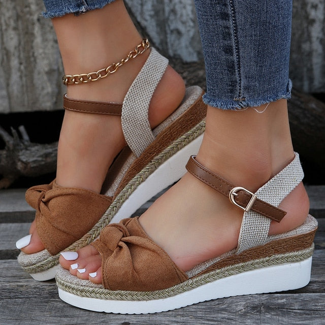 Damen Schleife Wedge Sommer Sandalen