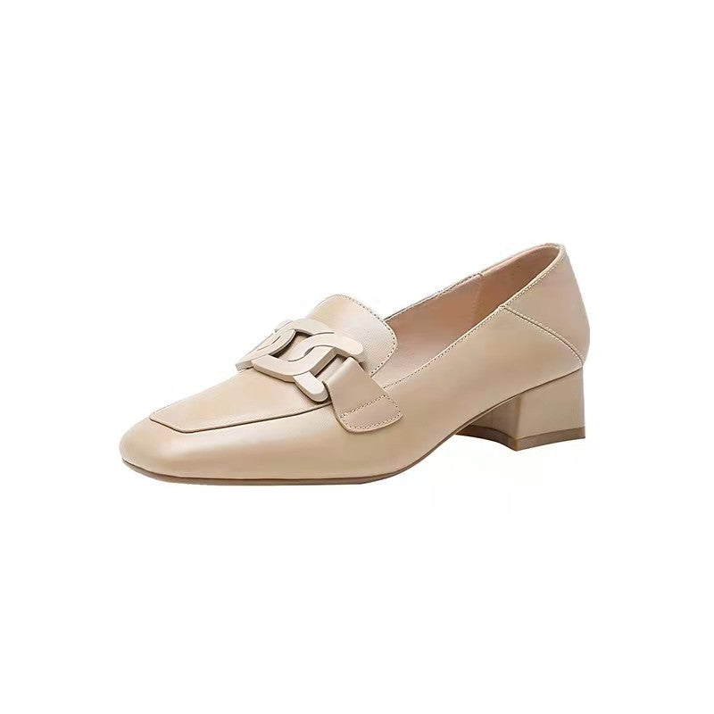 Damen Quadratische Zehe Niedrige Absätze College Schuhe Slip On