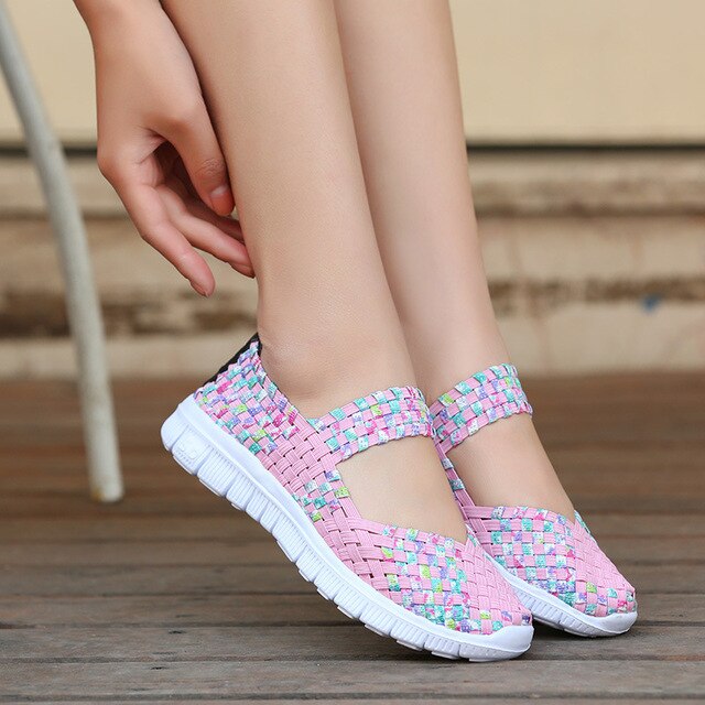 Frauen Slip On Walking Schuhe Woven Elastic