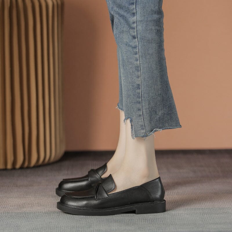 Autumn Soft Solid Leather Casual Flat Loafers