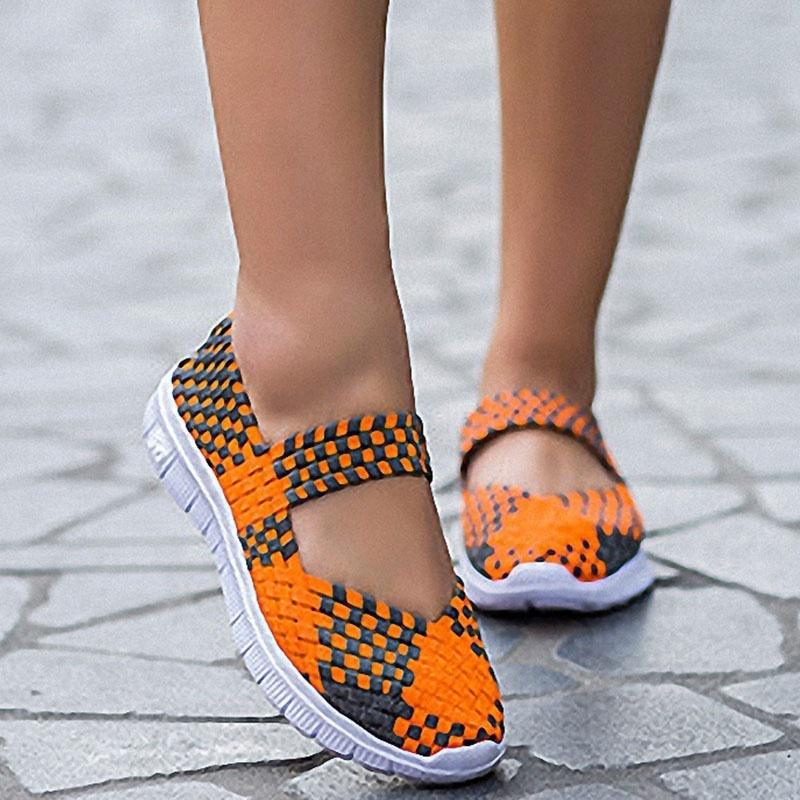 Frauen Slip On Walking Schuhe Woven Elastic