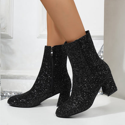 Damen Glitzerstiefel Sparkly High Heel Sequin Chunky