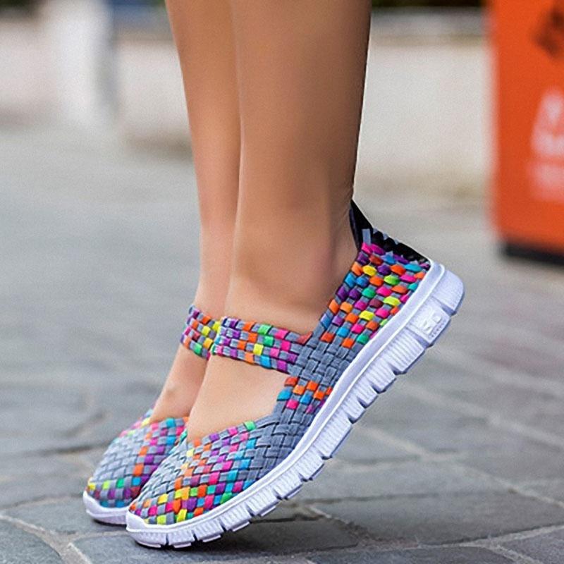 Frauen Slip On Walking Schuhe Woven Elastic