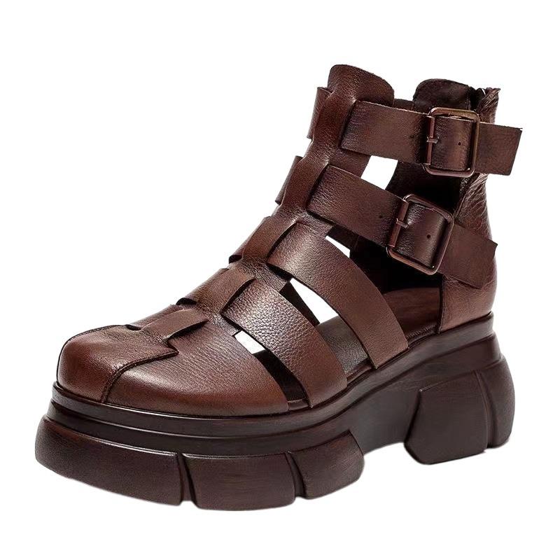 Handgefertigte Leder Retro-Stiefeletten Sandalen