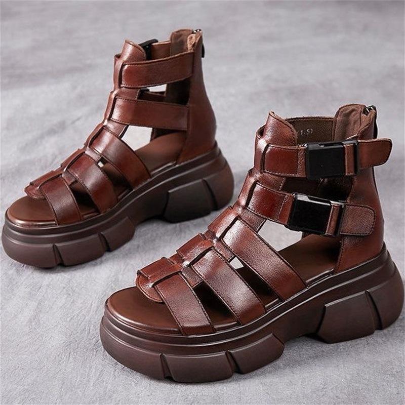 Handgefertigte Leder Retro-Stiefeletten Sandalen