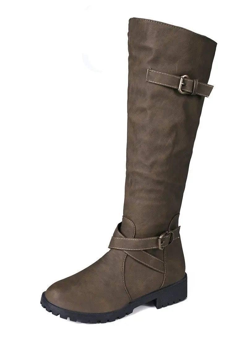 High Boots Women Retro One-Step Boots Round Toe Thick Heel-2