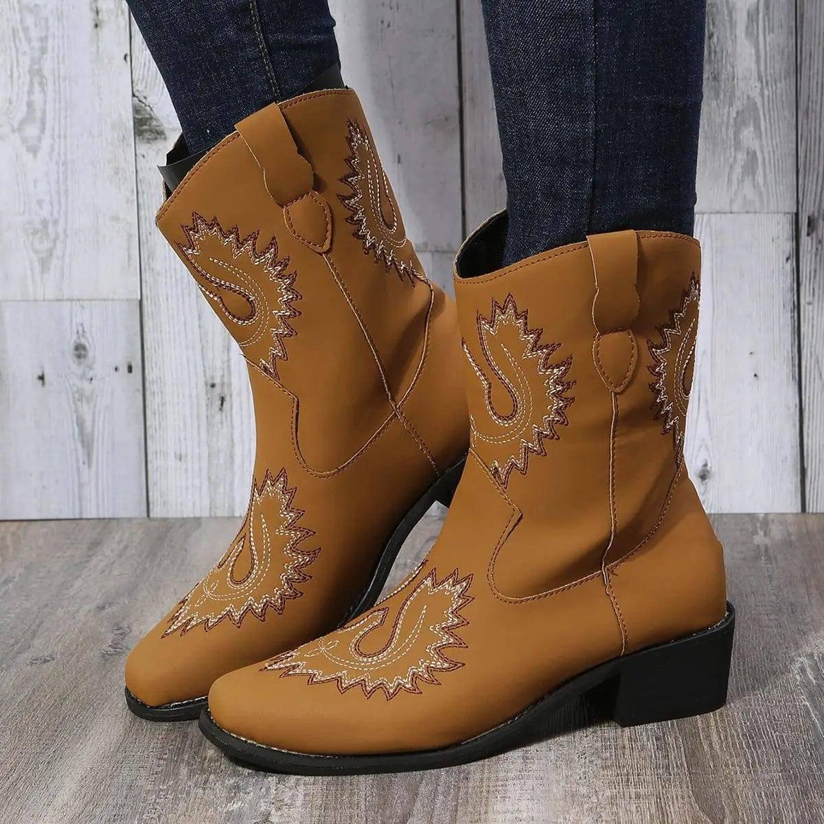 Large Short Boots Embroidered Ethnic Style Slope Heel Casual-6