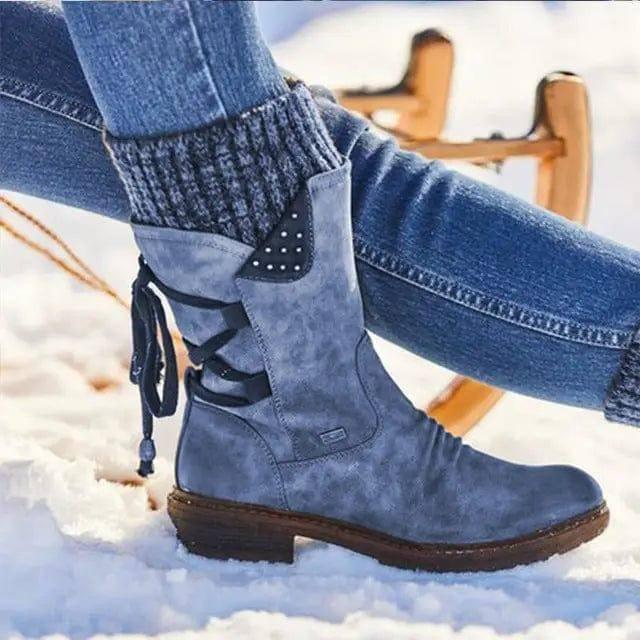 Women Winter Boots Mid-Calf Snow Boots-Blue-3